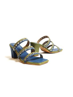 THE ALTER - Riveted Blue Strappy Block Heels