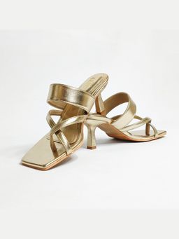 THE ALTER - T Shaped Gold Cross Strap Stiletto Heels