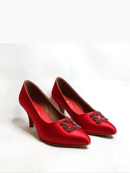 THE ALTER - Riona Red Satin Embellished Pumps