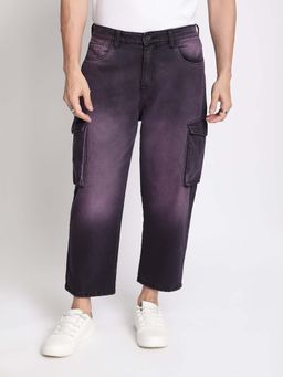 Bene Kleed - Men Purple Tinted Loose Cropped Cargo Jeans