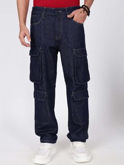 Bene Kleed - Men Navy Multi-Cargo Pocket Relax Fit Jeans