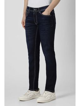 Peter England - Men Navy Blue Light Wash Jeans