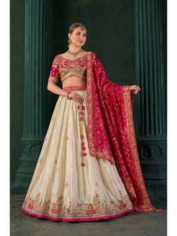 KRISHREE - Cream Tissue Embroidered Semi Stitched Lehenga and Blouse with Dupatta