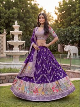 KRISHREE - Ink Blue Viscose Woven Semi Stitched Lehenga and Blouse with Dupatta