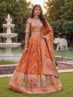 KRISHREE - Orange Viscose Woven Semi Stitched Lehenga and Blouse with Dupatta
