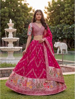 KRISHREE - Pink Viscose Woven Semi Stitched Lehenga and Blouse with Dupatta