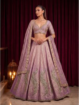 KRISHREE - Sage Purple Viscose Embroidered Semi Stitched Lehenga and Blouse with Dupatta
