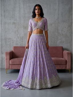 KRISHREE - Lavender Viscose Embellished Semi Stitched Lehenga and Blouse with Dupatta