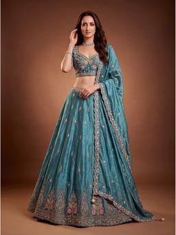 KRISHREE - Blue Viscose Embellished Semi Stitched Lehenga and Blouse with Dupatta
