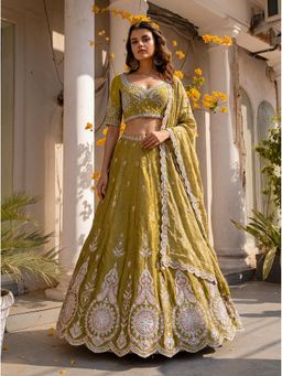 KRISHREE - Mustard Viscose Embellished Semi Stitched Lehenga and Blouse with Dupatta
