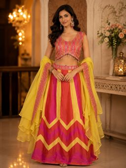 BC Balaji Creation - Women's Hot Pink Embroidered Crepe Silk Lehenga Choli with Dupatta