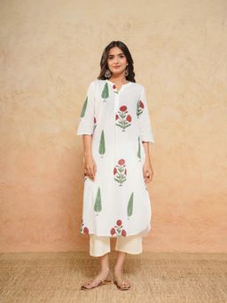 GOODHAND - Pure Cotton Block Printed White Kurta