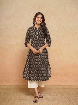 GOODHAND - Pure Cotton Block Printed Black Kurta