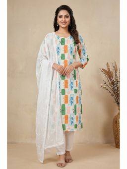 THE WEAVERS SHOP BY RAAVI - Blue Pure Cotton Floral Unstitched Kurta and Pant with Dupatta