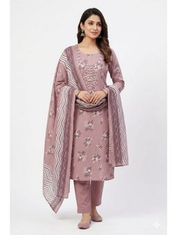 THE WEAVERS SHOP BY RAAVI - Purple Pure Cotton Embroidered Unstitched Kurta and Pant with Dupatta