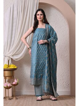 THE WEAVERS SHOP BY RAAVI - Blue Silk Blend Embroidered Unstitched Kurta and Pant with Dupatta