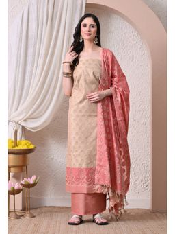 THE WEAVERS SHOP BY RAAVI - Beige Silk Blend Embroidered Unstitched Kurta and Pant with Dupatta