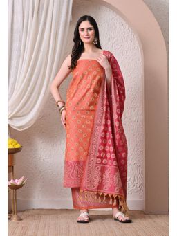 THE WEAVERS SHOP BY RAAVI - Orange Silk Blend Embroidered Unstitched Kurta and Pant with Dupatta
