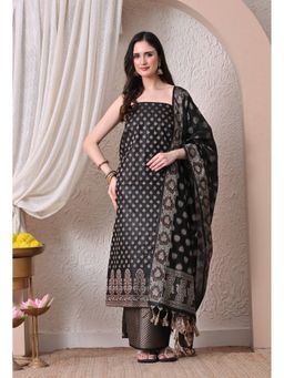 THE WEAVERS SHOP BY RAAVI - Black Silk Blend Embroidered Unstitched Kurta and Pant with Dupatta