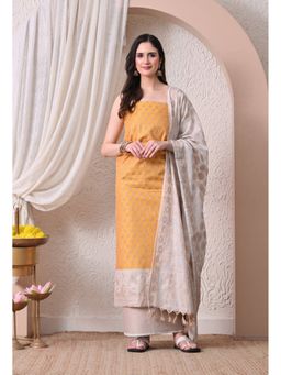 THE WEAVERS SHOP BY RAAVI - Yellow Silk Blend Embroidered Unstitched Kurta and Pant with Dupatta