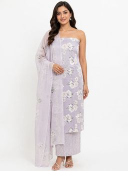 THE WEAVERS SHOP BY RAAVI - Purple Pure Cotton Embroidered Unstitched Kurta and Pant with Dupatta