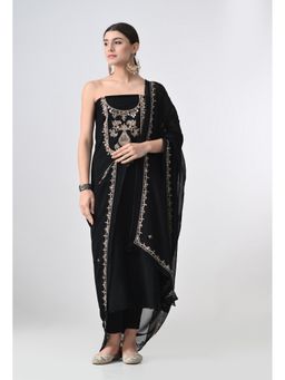THE WEAVERS SHOP BY RAAVI - Black Raw Silk Embroidered Unstitched Kurta and Pant with Dupatta