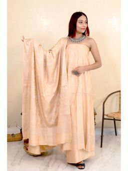 THE WEAVERS SHOP BY RAAVI - Beige Silk Embroidered Unstitched Kurta and Pant with Dupatta