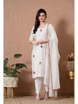 THE WEAVERS SHOP BY RAAVI - White Chanderi Embroidered Unstitched Kurta and Pant with Dupatta