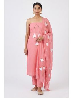 THE WEAVERS SHOP BY RAAVI - Peach Cotton Floral Unstitched Kurta and Pant with Dupatta