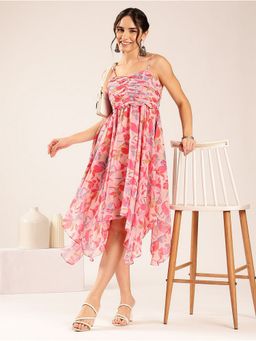 Vbuyz - Pink Floral Up Down Georgette Dress