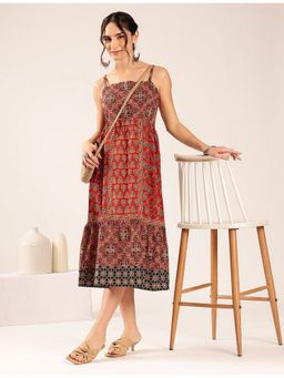 Vbuyz - Red Geometric Print Flared Cotton Dress