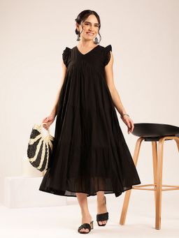 Vbuyz - Black Solid Anarakali Cotton Dress