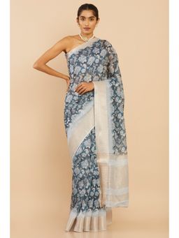 Soch - Women Grey Chanderi Floral Saree with Unstitched Blouse