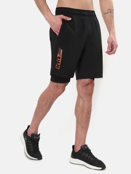 CULT - Black Solid Performance Polyester Shorts with Inner Tights (Set of 2)