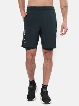 CULT - Green Solid Performance Polyester Shorts with Inner Tights (Set of 2)