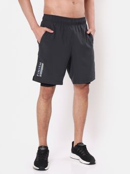CULT - Grey Solid Performance Polyester Shorts with Inner Tights (Set of 2)