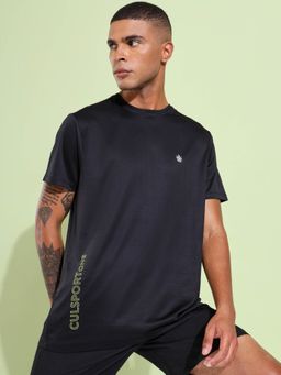 CULT - Black Active Polyester T-Shirt with Side Graphic Print