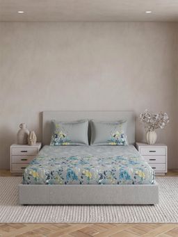 Ddecor Live Beautiful - Cotton 180TC Floral Blue Super King Bedsheet & 2 Pillow Covers