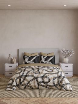 Ddecor Live Beautiful - Cotton 180TC Abstract Beige Super King Bedsheet with 2 Pillow Covers & Quilt