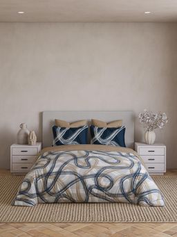 Ddecor Live Beautiful - Cotton 180TC Abstract Blue Super King Bedsheet with 2 Pillow Covers & Quilt