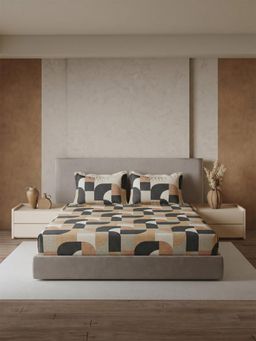Ddecor Live Beautiful - Pure Cotton 144TC Abstract Brown King Bedsheet & 2 Pillow Covers