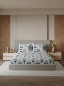 Ddecor Live Beautiful - Pure Cotton 144TC Ethnic Blue King Bedsheet with 2 Pillow Covers