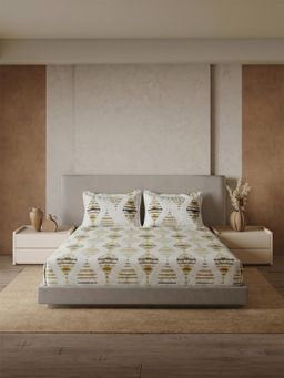 Ddecor Live Beautiful - Pure Cotton 144TC Ethnic Yellow King Bedsheet & 2 Pillow Covers