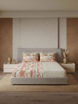 Ddecor Live Beautiful - Cotton 144TC Abstract Orange King Fitted Bedsheet & 2 Pillow Covers