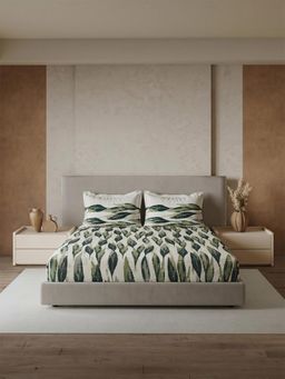 Ddecor Live Beautiful - Cotton 144TC Abstract Green King Fitted Bedsheet & 2 Pillow Covers