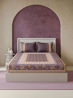 Ddecor Live Beautiful - Cotton 145TC Ethnic Wine Super King Bedsheet & 2 Pillow Covers
