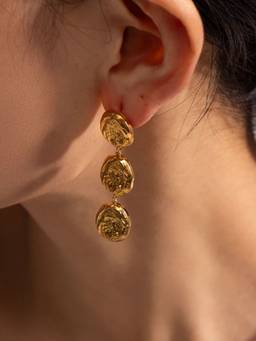 Inaya Accessories - 18Kt Gold Plated Triple Textured Round Earrings, Aarna