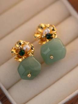 Inaya Accessories - 18Kt Gold Plated Natural Pearl Flower Earrings, Abha