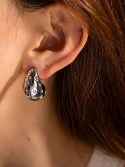 Inaya Accessories - 18Kt Gold Plated White Cubic Zirconia Studded Teardrop Earrings, Atlas