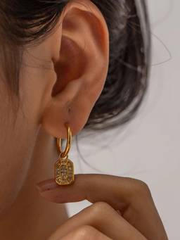 Inaya Accessories - 18Kt Gold Plated Rectangle Inlaid Zircon Earrings, Blair